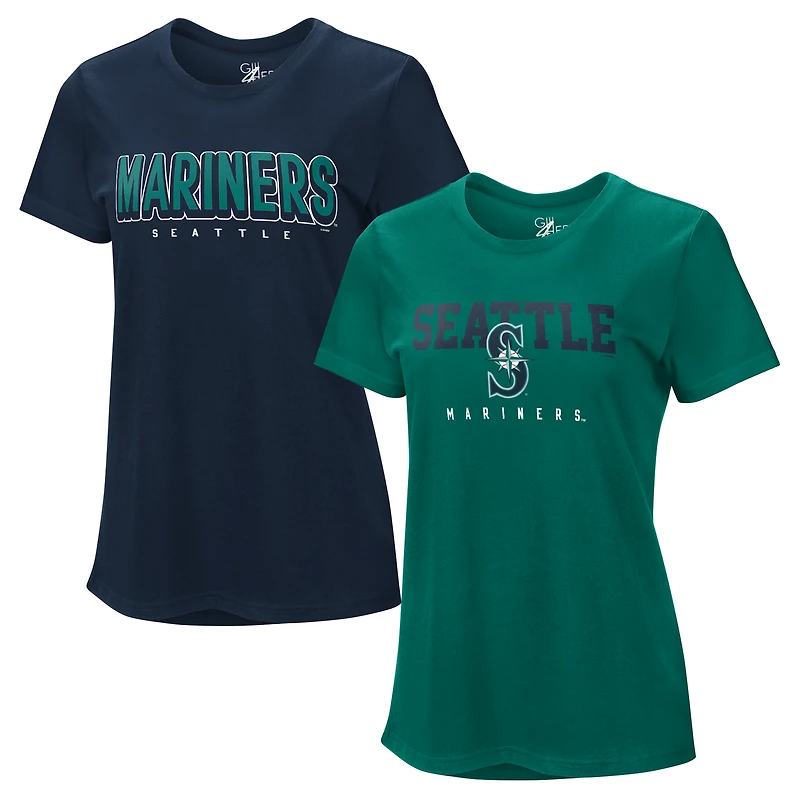 Women's G-III 4Her by Carl Banks Navy/Teal Seattle Mariners Two T-Shirt Combo Pack