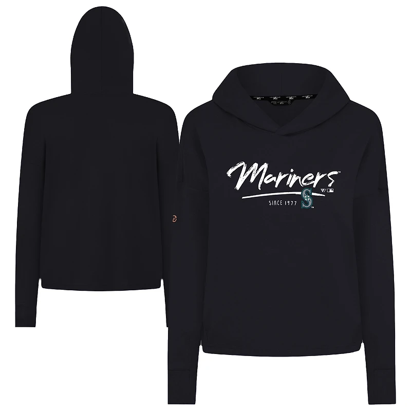 Women's Levelwear Black Seattle Mariners Accolade Sweet Express Cropped Tri-Blend Pullover Hoodie