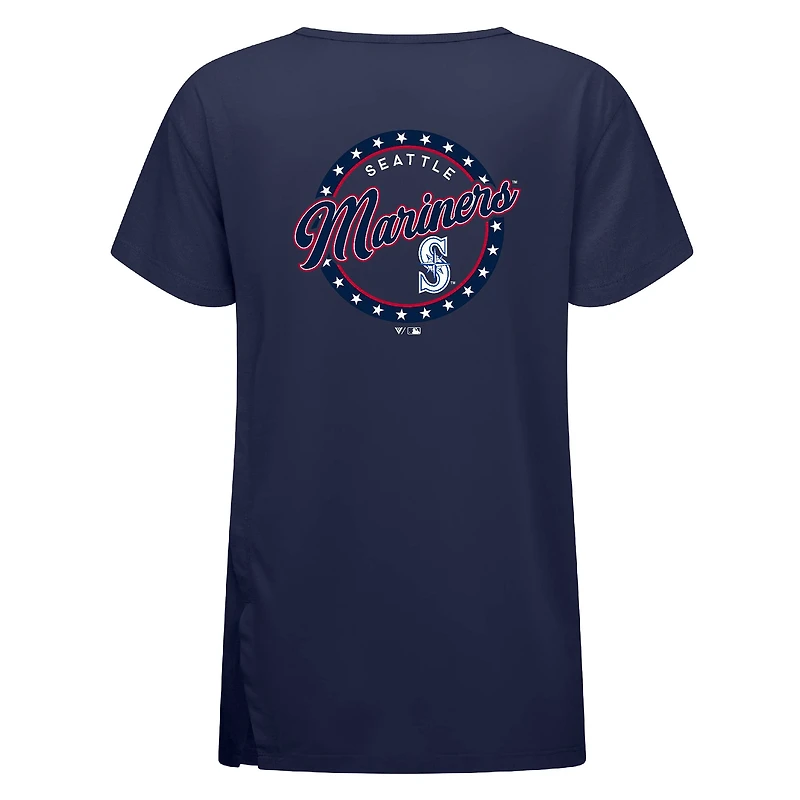 T-shirt Levelwear Navy Seattle Mariners pour femme, collection Influx Constellation, jour de l'Indépendance