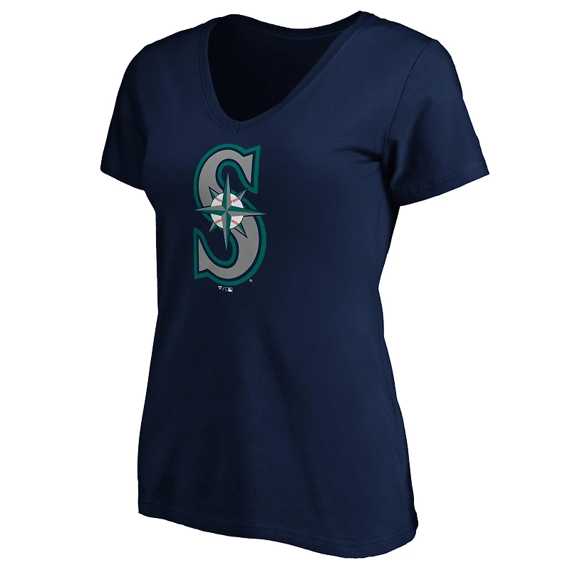 Women's Logo Athletic Navy Seattle Mariners Official V-Neck T-Shirt