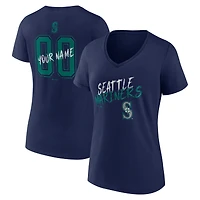 T-shirt à col en V personnalisé avec nom et numéro des Mariners de Seattle pour femmes, bleu marine