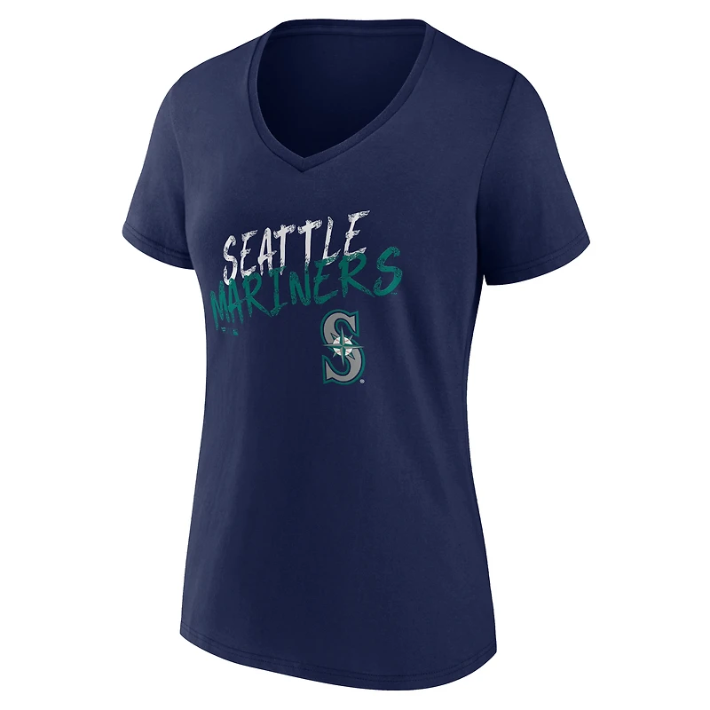 T-shirt à col en V personnalisé avec nom et numéro des Mariners de Seattle pour femmes, bleu marine