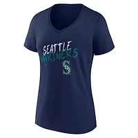 T-shirt à col en V personnalisé avec nom et numéro des Mariners de Seattle pour femmes, bleu marine