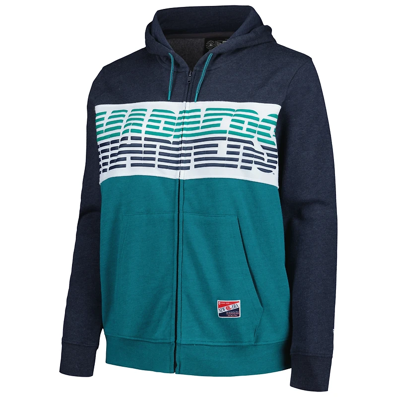 Sweat à capuche entièrement zippé couleur bloc New Era pour femme, bleu marine, Seattle Mariners, grande taille