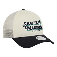Casquette trucker ajustable New Era pour femme, beige clair/marine, Seattle Mariners Retro 9FORTY M-Crown A-Frame