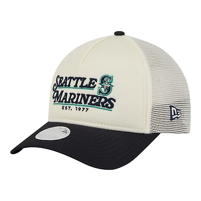 Women's New Era Light Beige/Navy Seattle Mariners Retro 9FORTY M-Crown A-Frame Trucker Adjustable Hat