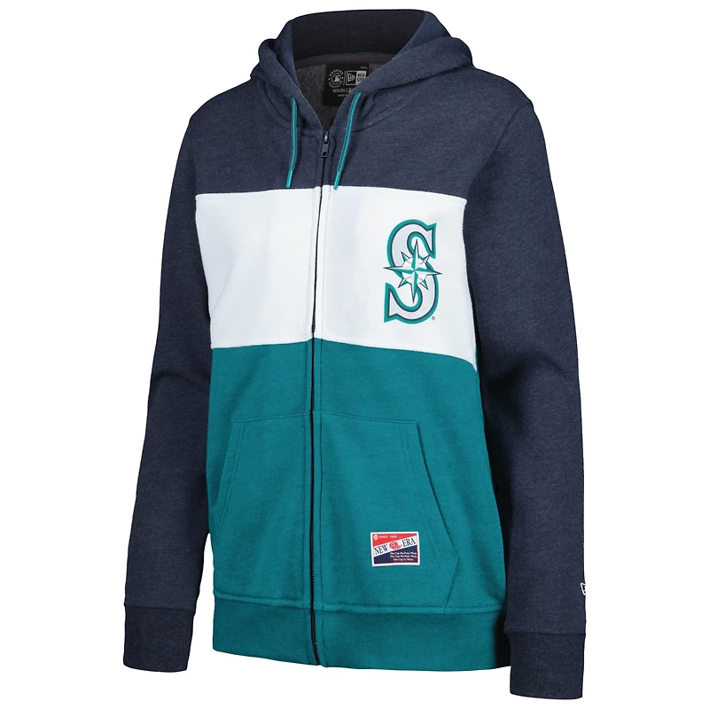 Veste à capuche entièrement zippée New Era pour femme, Seattle Mariners, color block, bleu marine