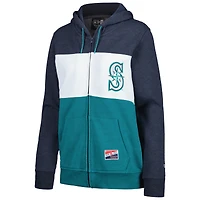 Veste à capuche entièrement zippée New Era pour femme, Seattle Mariners, color block, bleu marine