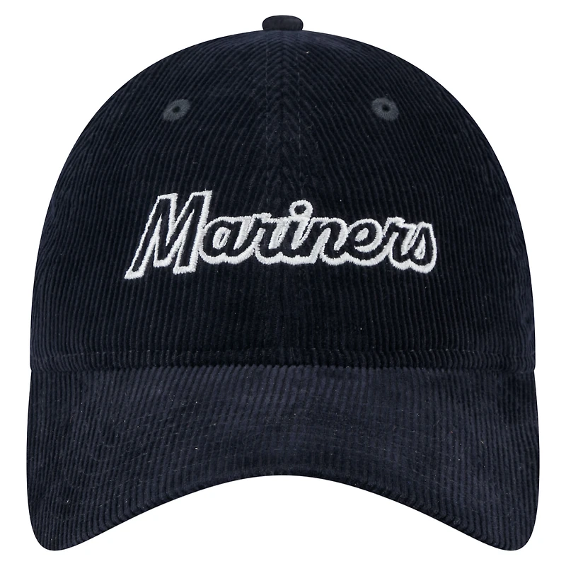 Casquette ajustable en velours côtelé 9TWENTY bleu marine des Seattle Mariners de New Era pour femme