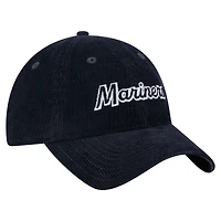 Casquette ajustable en velours côtelé 9TWENTY bleu marine des Seattle Mariners de New Era pour femme