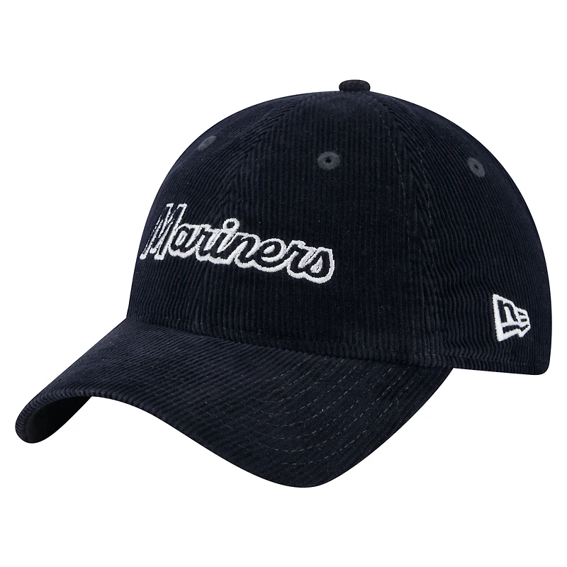 Casquette ajustable en velours côtelé 9TWENTY bleu marine des Seattle Mariners de New Era pour femme