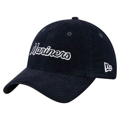 Casquette ajustable en velours côtelé 9TWENTY bleu marine des Seattle Mariners de New Era pour femme