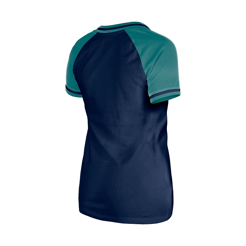 T-shirt à col en V New Era bleu marine pour femme