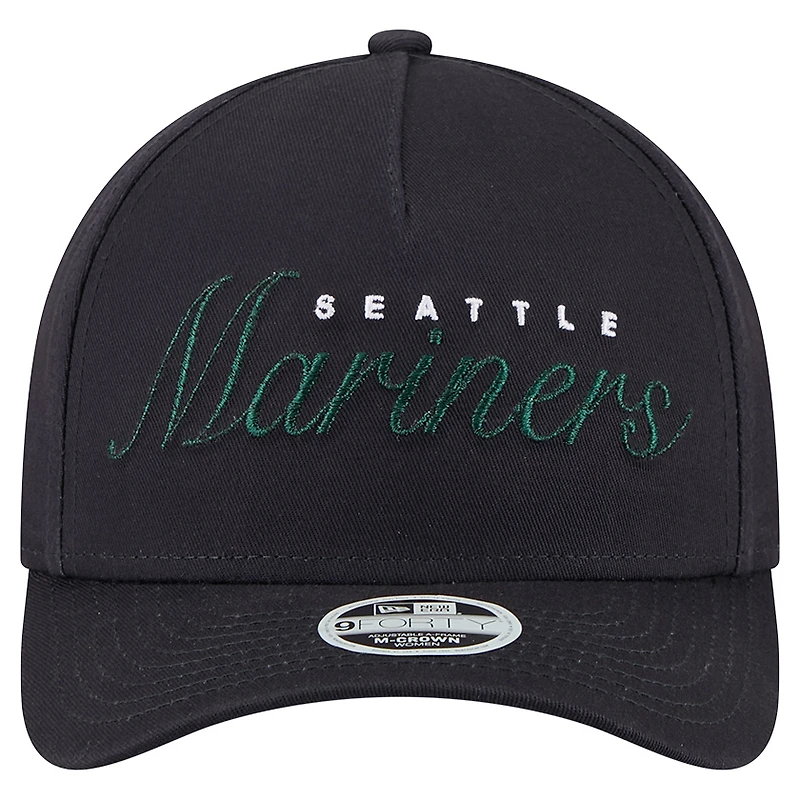 Women's New Era Navy Seattle Mariners Metallic A-Frame 9FORTY Adjustable Hat