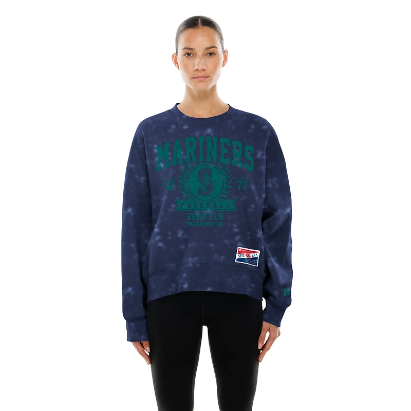 Women's New Era Navy Seattle Mariners Throwback Oversized Boxy Sweatshirt