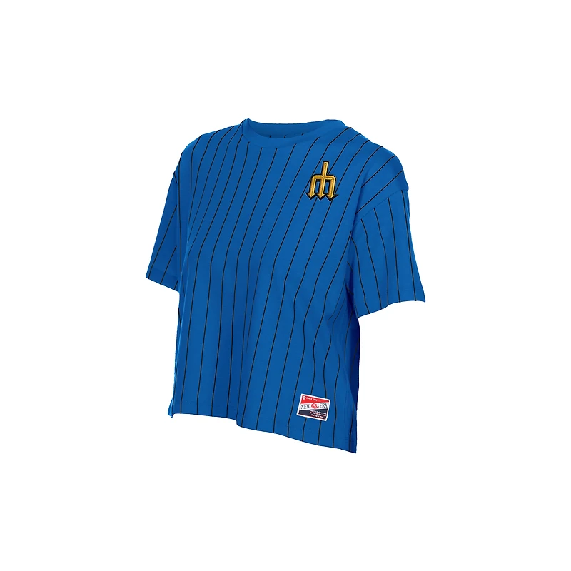 T-shirt New Era Royal Seattle Mariners City Connect Throwback Meshback à rayures carrées pour femme