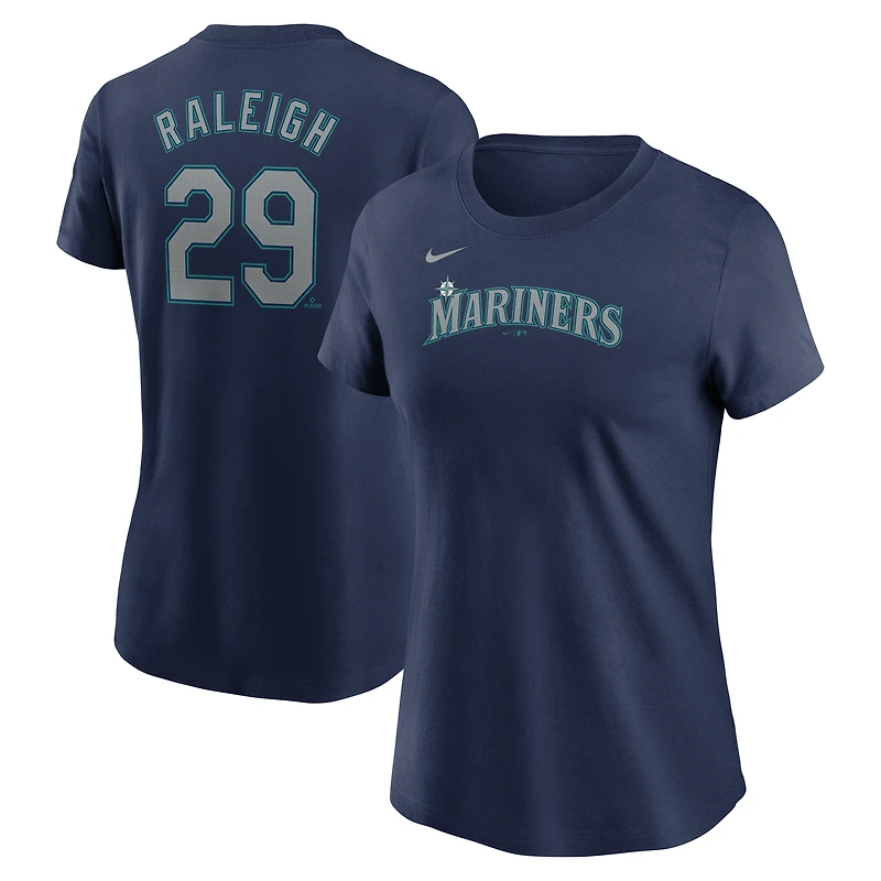 Women's Nike Cal Raleigh Navy Seattle Mariners Cooperstown Collection Fuse Name & Number T-Shirt
