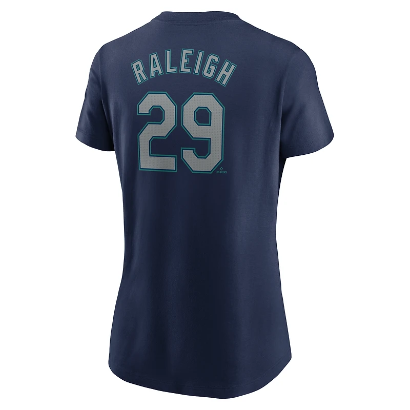 T-shirt Nike Cal Raleigh bleu marine Seattle Mariners Cooperstown Collection Fuse avec nom et numéro pour femme