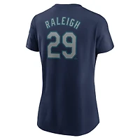 T-shirt Nike Cal Raleigh bleu marine Seattle Mariners Cooperstown Collection Fuse avec nom et numéro pour femme