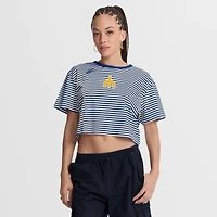 Women's Nike Royal/Cream Seattle Mariners Cooperstown Collection Striped Cropped T-Shirt