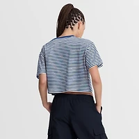 Women's Nike Royal/Cream Seattle Mariners Cooperstown Collection Striped Cropped T-Shirt
