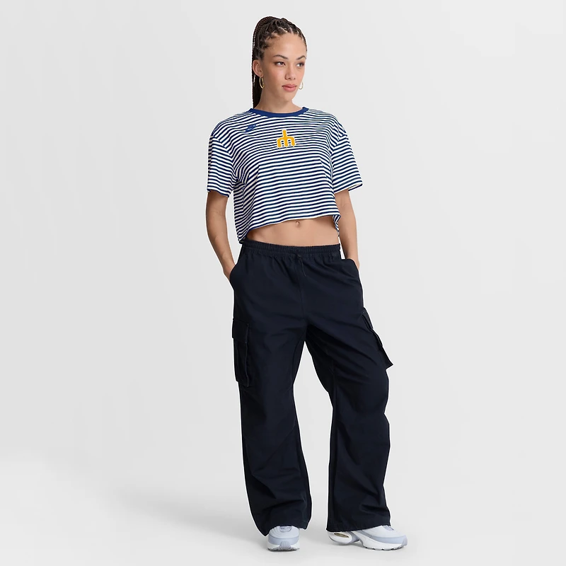 Women's Nike Royal/Cream Seattle Mariners Cooperstown Collection Striped Cropped T-Shirt