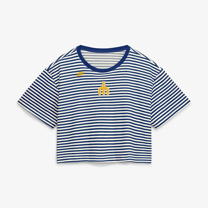 T-shirt court rayé Nike Royal/Crème Seattle Mariners Cooperstown Collection pour femme
