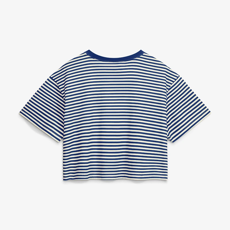 Women's Nike Royal/Cream Seattle Mariners Cooperstown Collection Striped Cropped T-Shirt