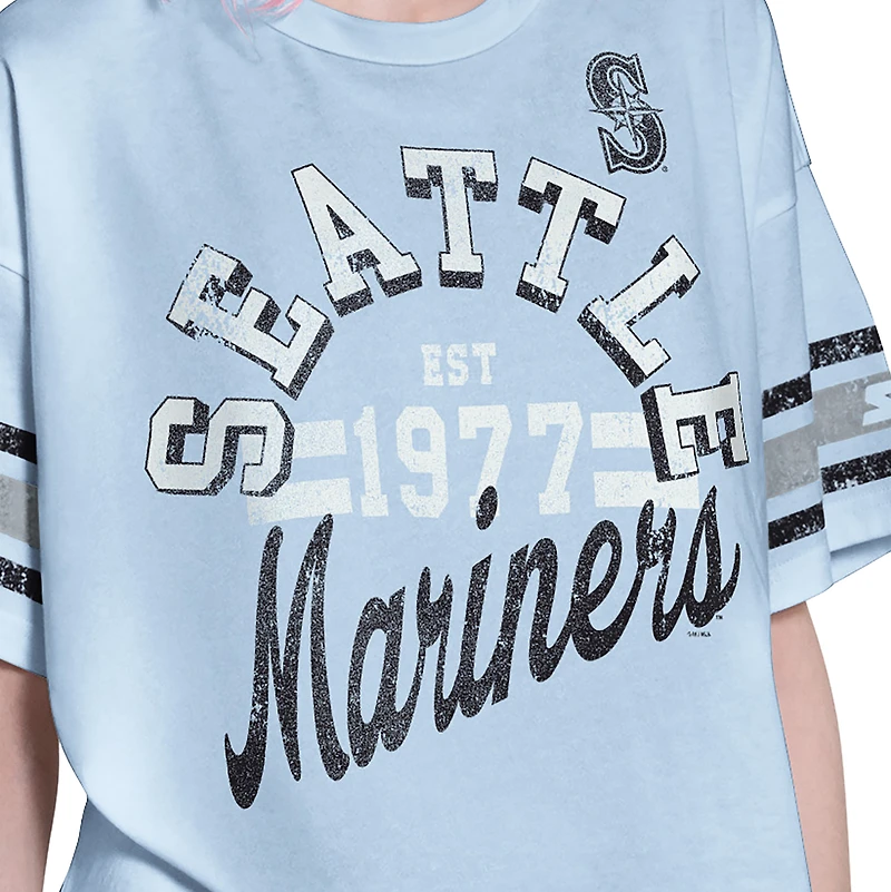 Women's Starter Light Blue Seattle Mariners Cropped Hurry Up Offense T-Shirt