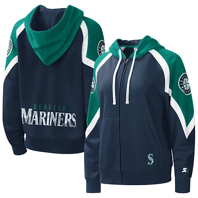 Women's Starter Navy/Aqua Seattle Mariners Hail Mary Raglan Full-Zip Hoodie