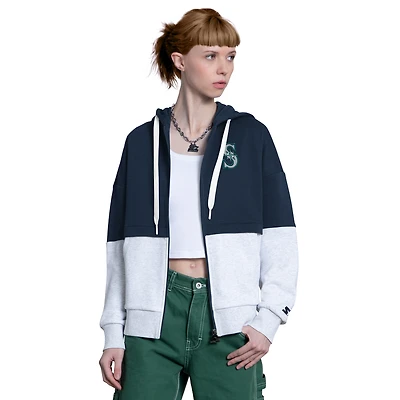 Women's Starter Navy/Heather Gray Seattle Mariners Wishbone Full-Zip Hoodie