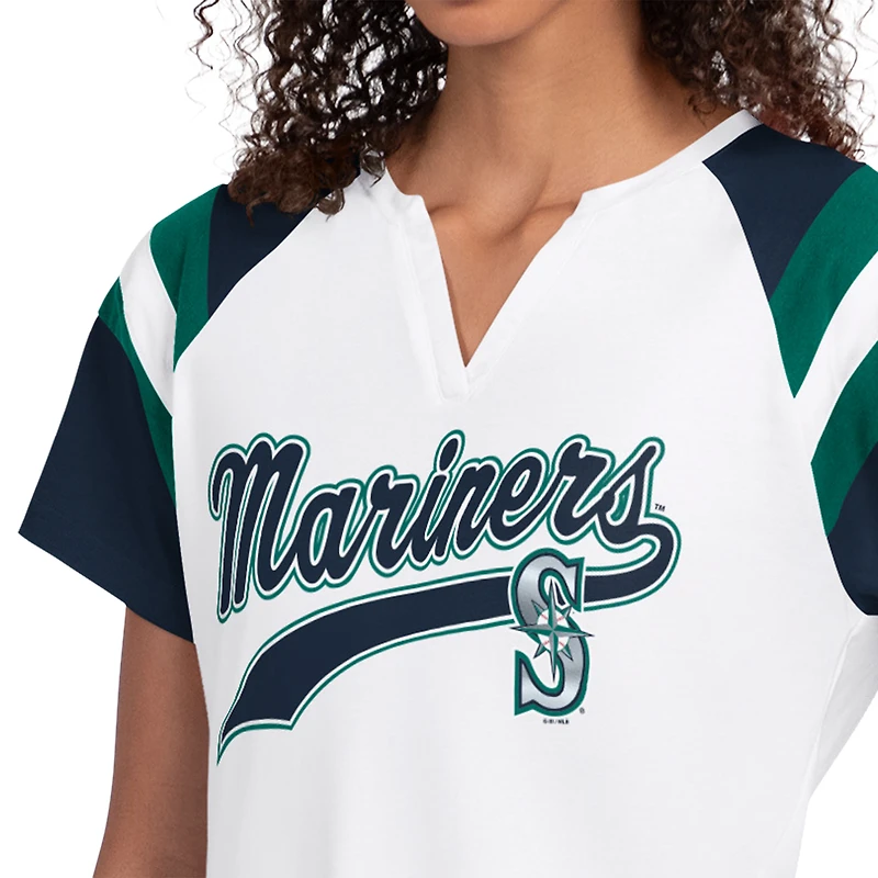 Women's Starter White Seattle Mariners Game On Notch Neck Raglan T-Shirt