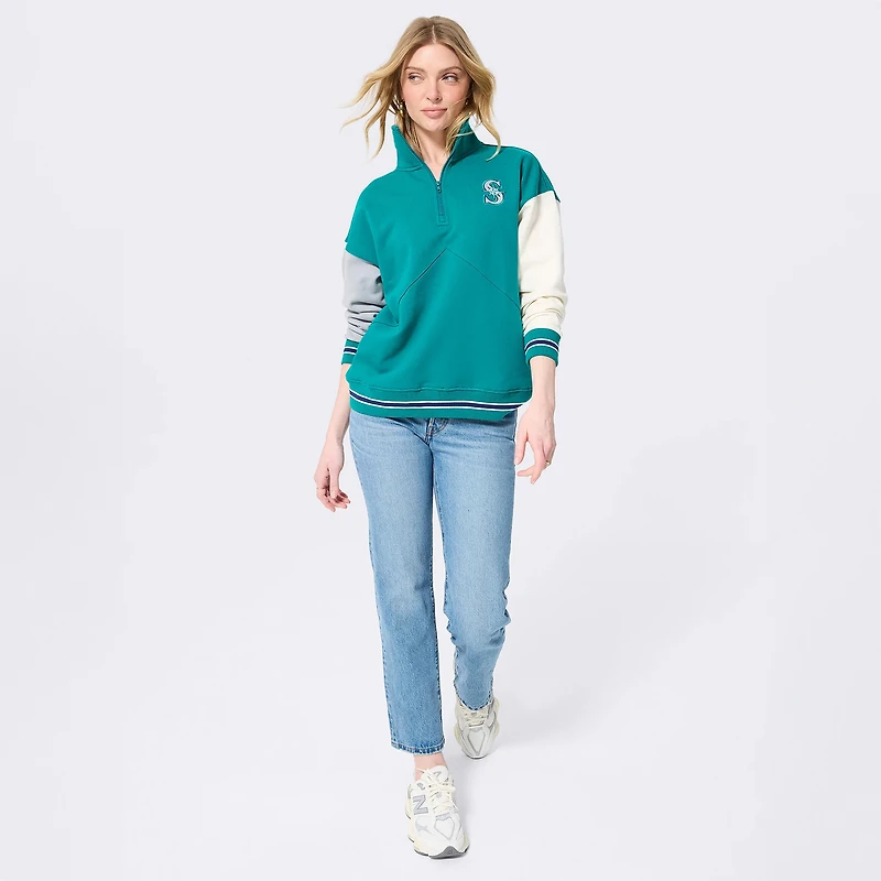 Women's Terez  Teal Seattle Mariners Colorblock Quarter-Zip Pullover