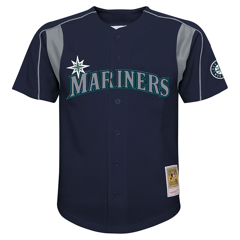 Maillot d'entraînement au bâton en maille bleu marine des Mariners de Seattle pour jeunes Mitchell & Ness Felix Hernandez