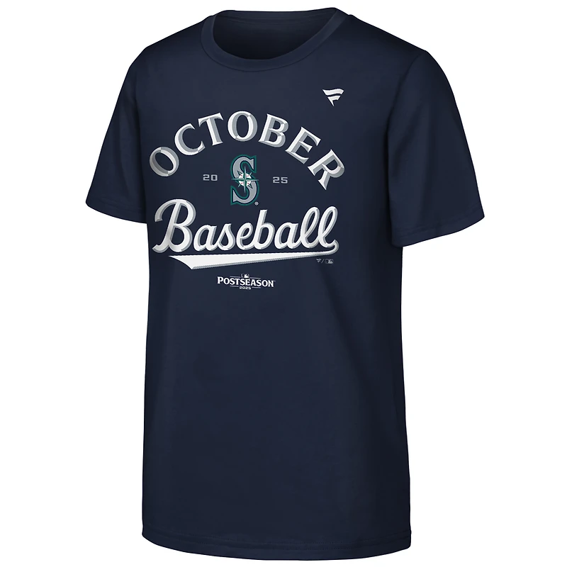 T-shirt fanatique des vestiaires de la MLB 2025 Seattle Mariners marine pour jeunes
