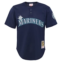 Maillot d'entraînement au bâton en maille pour jeunes Mitchell & Ness Ichiro Suzuki Navy Seattle Mariners Cooperstown Collection