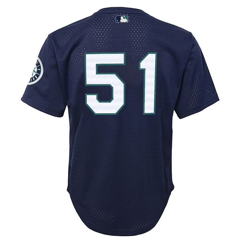 Maillot d'entraînement au bâton en maille pour jeunes Mitchell & Ness Ichiro Suzuki Navy Seattle Mariners Cooperstown Collection