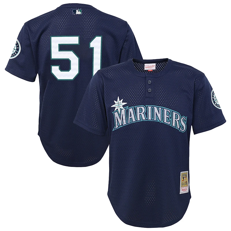 Maillot d'entraînement au bâton en maille pour jeunes Mitchell & Ness Ichiro Suzuki Navy Seattle Mariners Cooperstown Collection