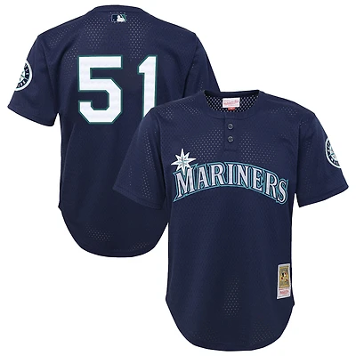 Maillot d'entraînement au bâton en maille pour jeunes Mitchell & Ness Ichiro Suzuki Navy Seattle Mariners Cooperstown Collection