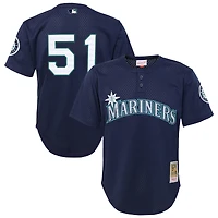 Maillot d'entraînement au bâton en maille pour jeunes Mitchell & Ness Ichiro Suzuki Navy Seattle Mariners Cooperstown Collection