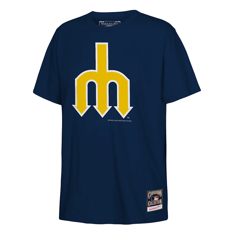 Youth Mitchell & Ness  Navy Seattle Mariners Retro Logo T-Shirt