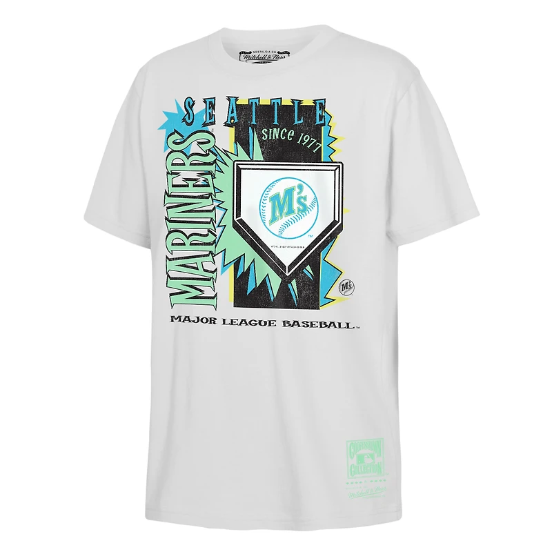 Youth Mitchell & Ness  White Seattle Mariners Cooperstown Neon Field Shock T-Shirt