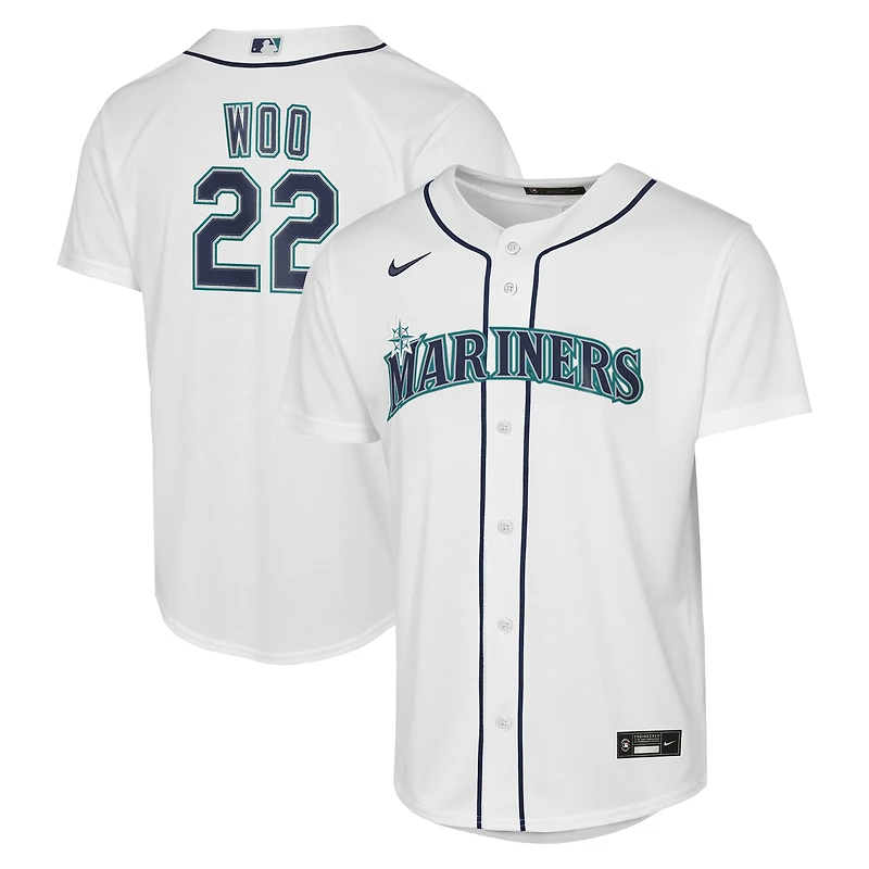 Youth Nike Bryan Woo White Seattle Mariners Home Baseline Jersey
