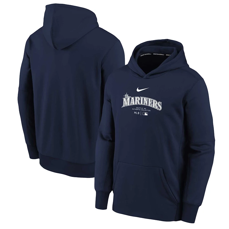 Sweat à capuche Nike Seattle Mariners Authentic Collection Performance pour jeune, bleu marine