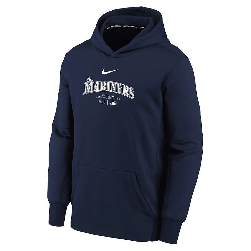 Sweat à capuche Nike Seattle Mariners Authentic Collection Performance pour jeune, bleu marine