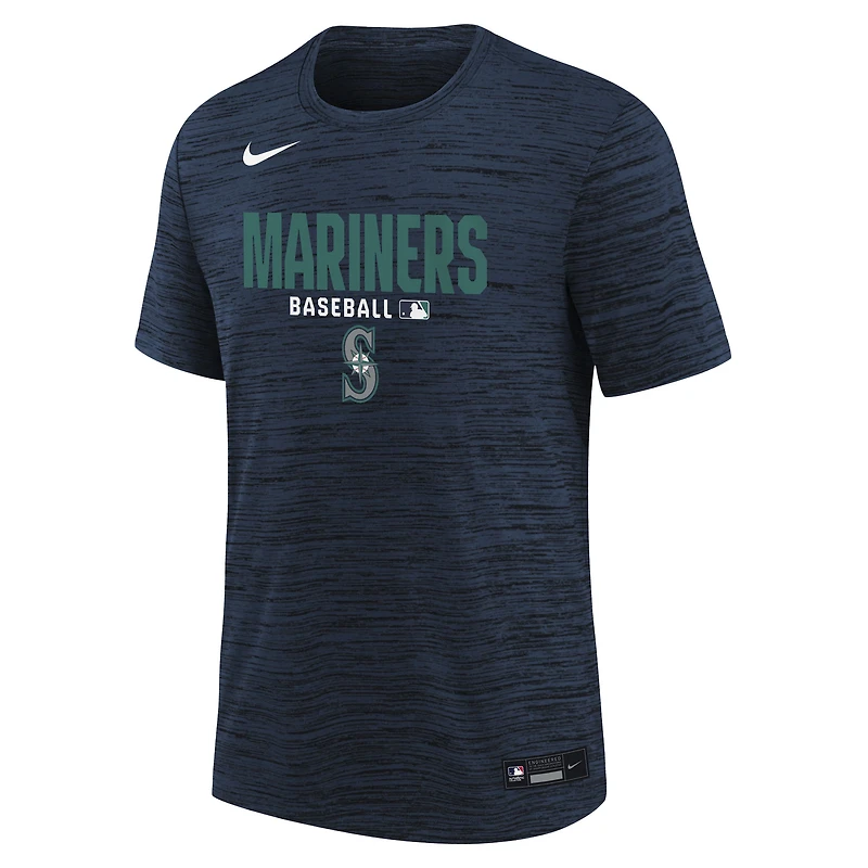 T-shirt Nike Velocity Dri-FIT pour enfant, collection authentique Seattle Mariners, bleu marine