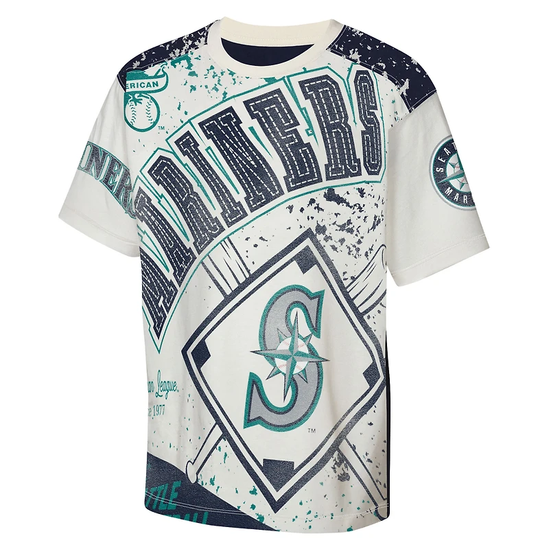 T-shirt Outerstuff Cream Youth Seattle Mariners Big League Top Player Bold All-Over Print