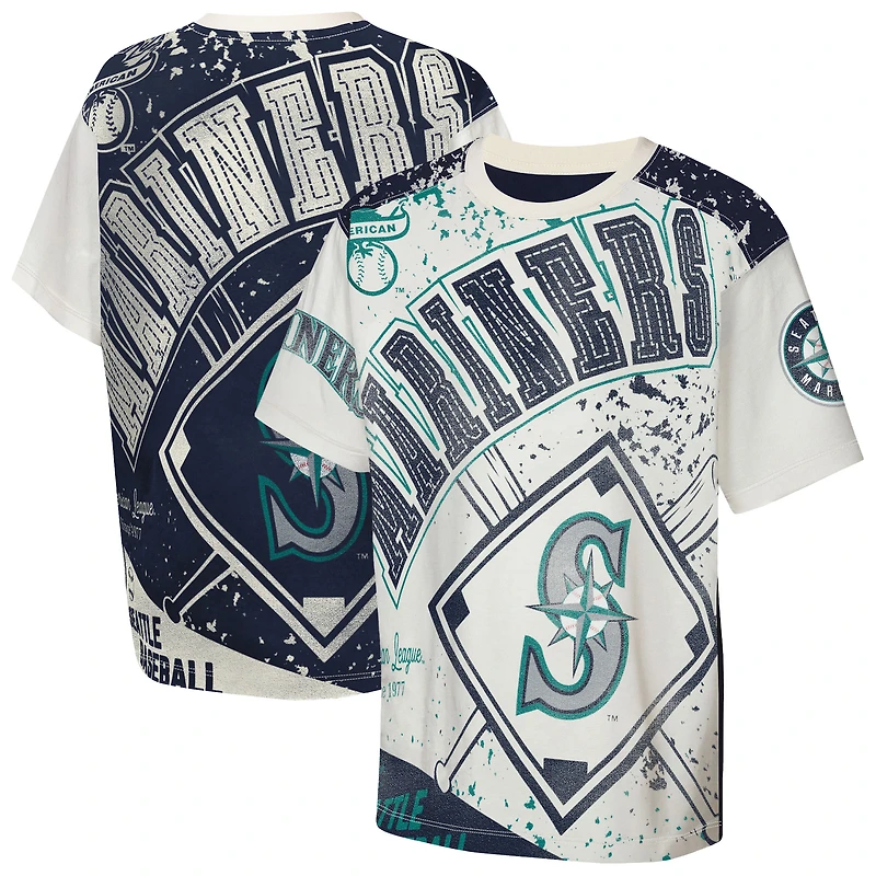 T-shirt Outerstuff Cream Youth Seattle Mariners Big League Top Player Bold All-Over Print
