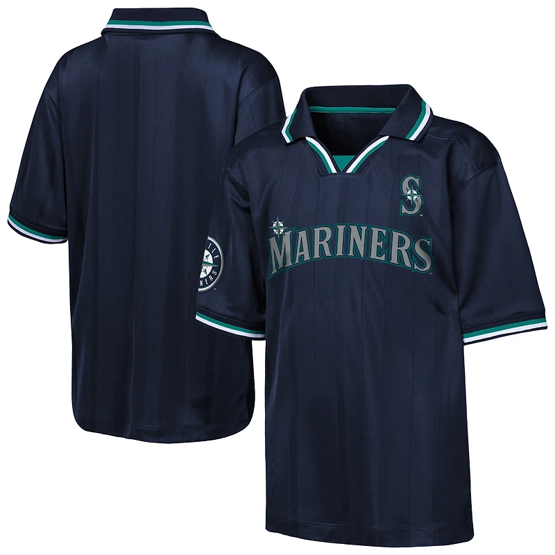 Youth Outerstuff Navy Seattle Mariners Y2 Tech Stadium Fashion Collar T-Shirt