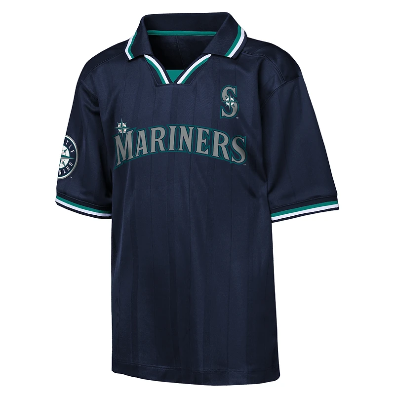 Youth Outerstuff Navy Seattle Mariners Y2 Tech Stadium Fashion Collar T-Shirt
